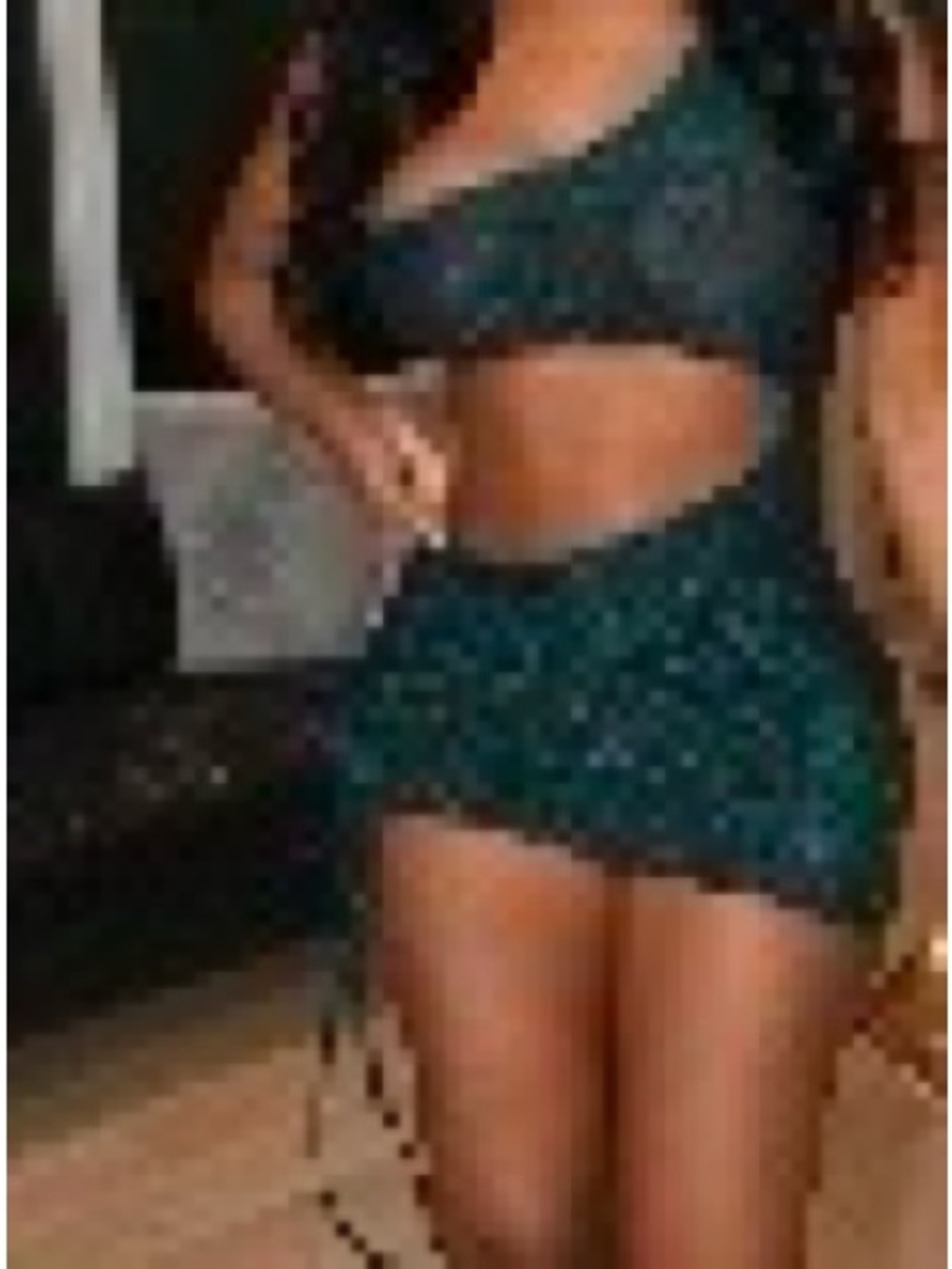 Teal Glitter Mini Skirt dress with cut outs